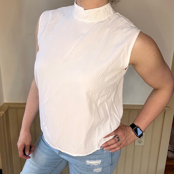 Gloria Lance Vintage Sleeveless Ivory High Neck Blouse Made In US Womens Medium - Picture 1 of 10